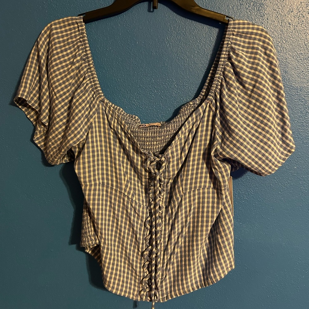 NWT so good for life! Blue and white plaid